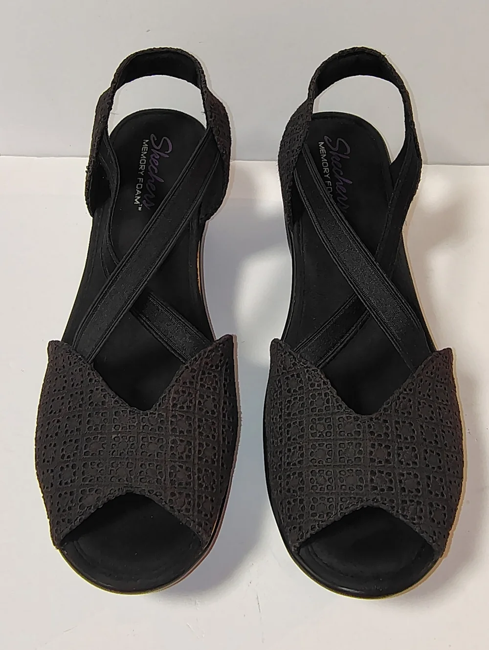 Skechers Women's Parallel Piazza peep-Toe Gore Slingback Wedge Platform Sandals